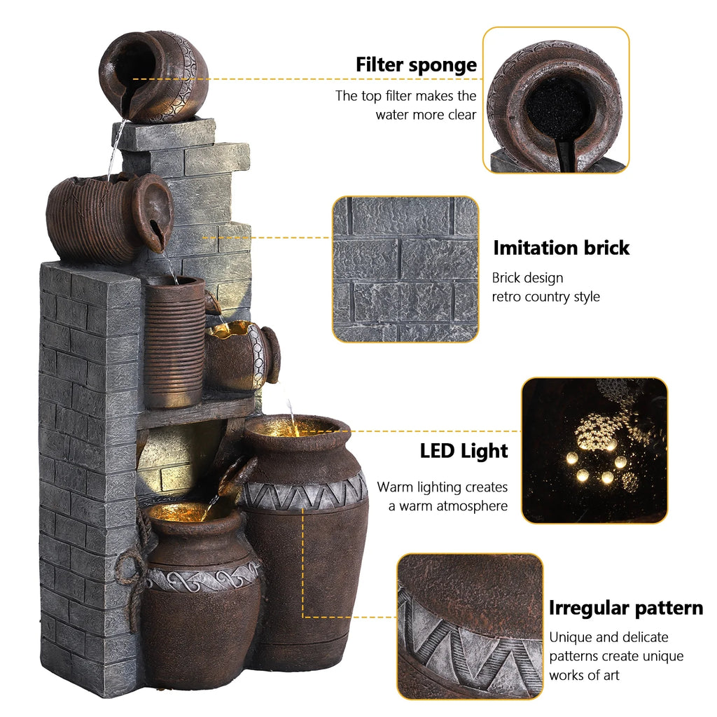 39.3" Outdoor Water Fountain with LED Lights 5 Tiers O14620