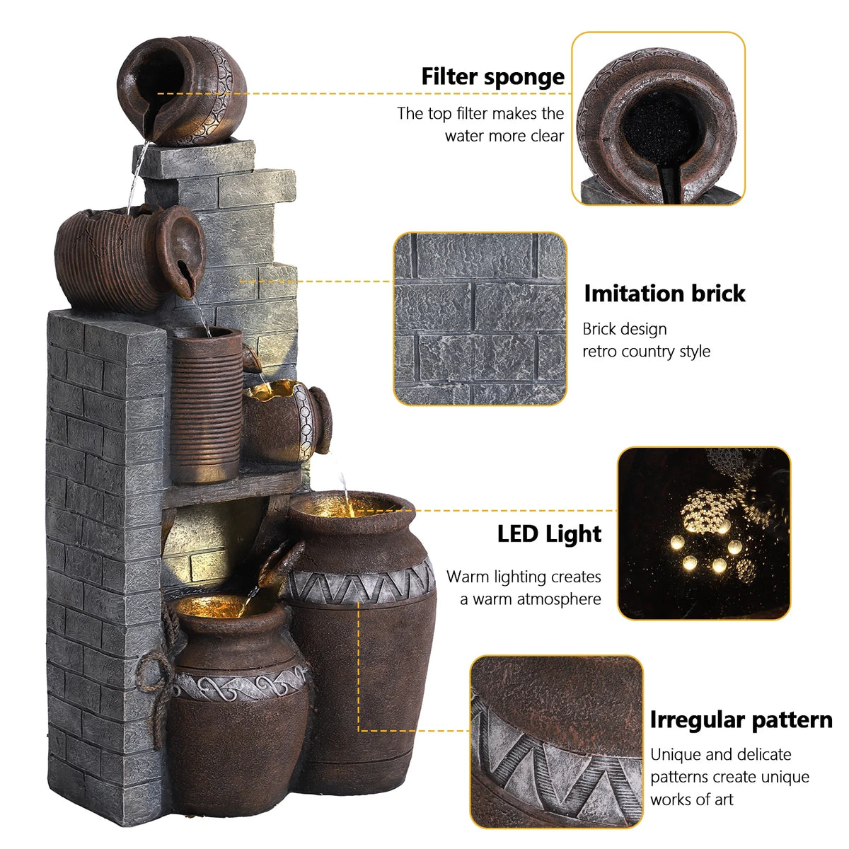 39.3" Outdoor Water Fountain with LED Lights 5 Tiers O14620
