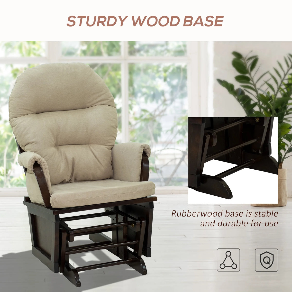 Cream White Nursery Glider Rocking Chair with Ottoman N326