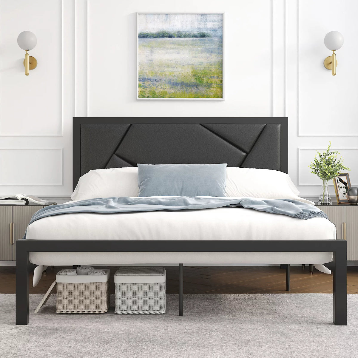 Twin Size Black Upholstered Bed Frame S49562
