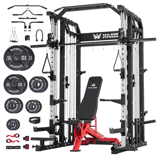 Smith Machine Squat Rack with Weight Bar, LAT Pull-Down & Cable Crossover P943934
