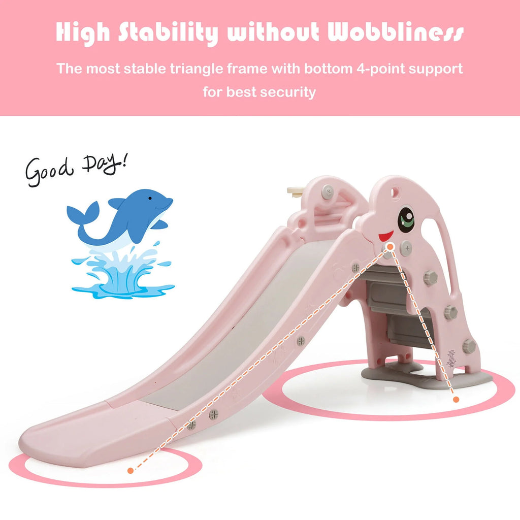 3-in-1 Kids Climber Slide Play Set with Basketball Hoop Green Q420
