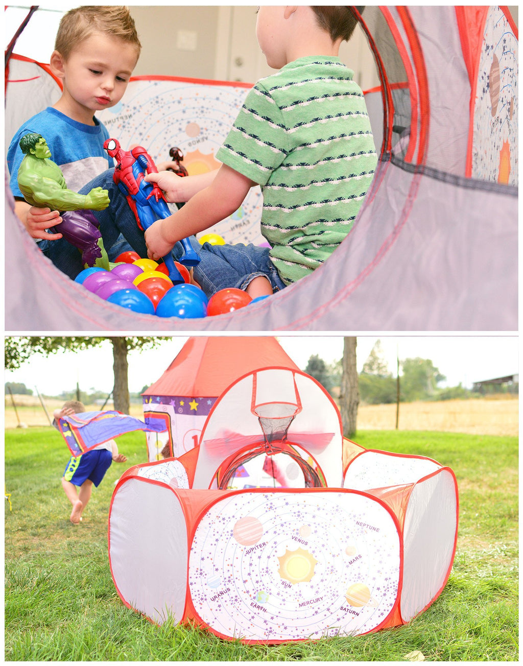 3pc Kids Play Tent Tunnel and Ball Pit with Basketball Hoop C587822