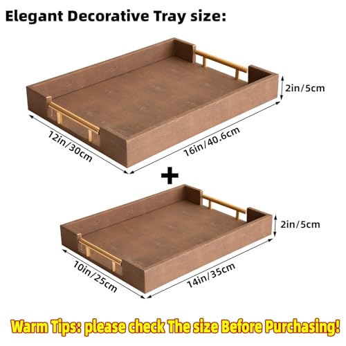 White and Gold Marble Wood Decorative Tray Set of 2 Q4123