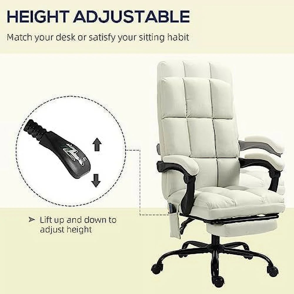 Cream White Massage Office Chair with USB Port and Footrest L250