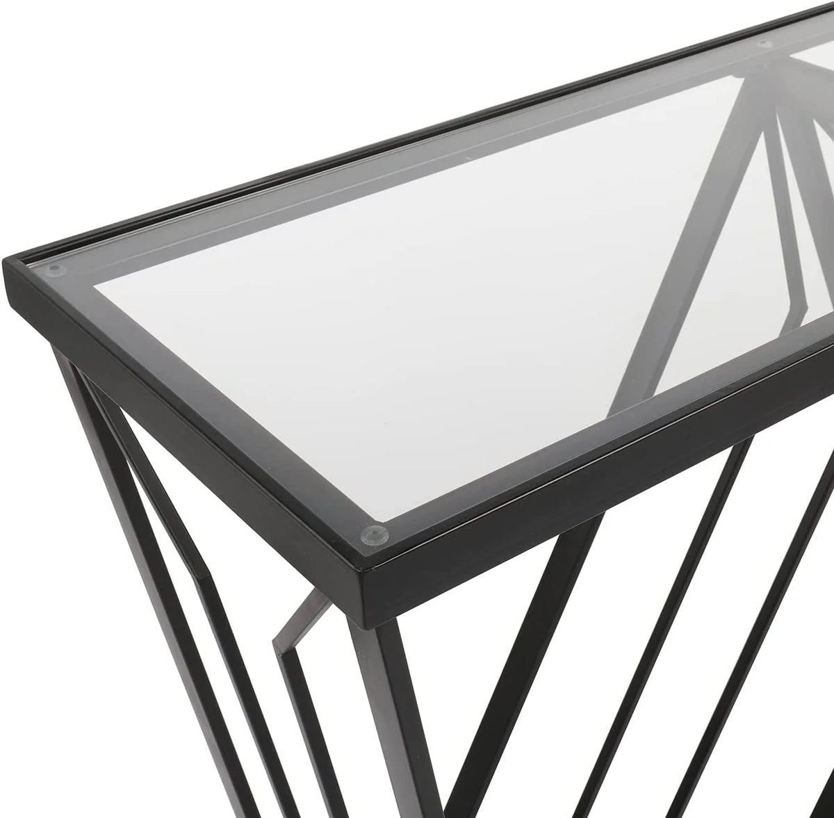 Glass Console Table Narrow Sofa Table Black Metal Frame M54897