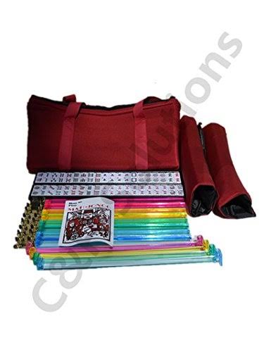 4 Color Pushers and 4 Color Racks + American mAh Jong Set Burgundy Red Bag 166 Tiles F8502