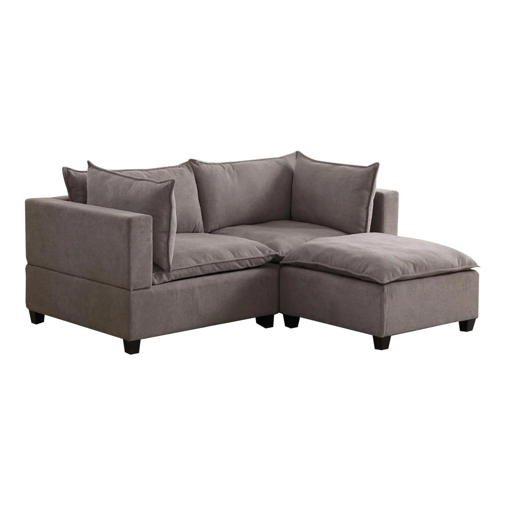84 Inch Gray Fabric Sectional Arm Loveseat And Ottoman Set I8062