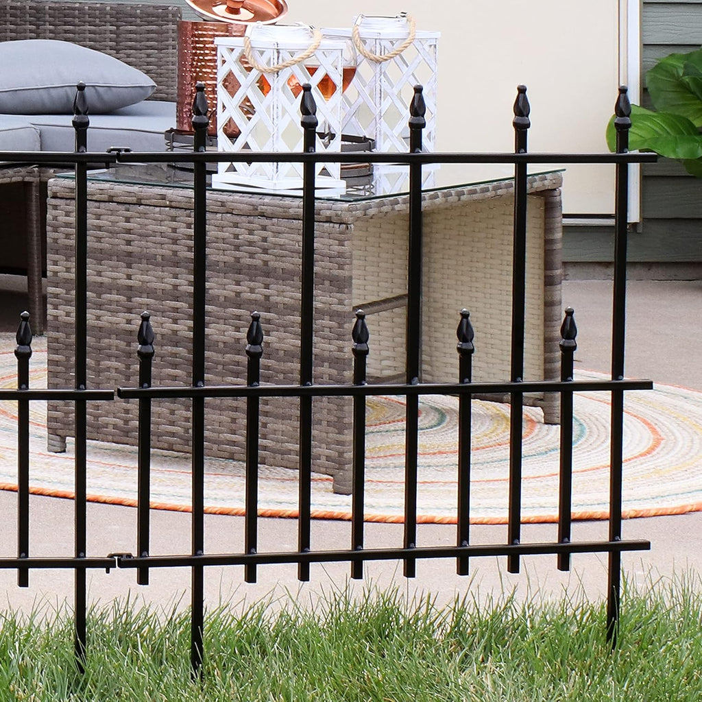 5-Piece Black Steel Garden Fence Panel Set K744