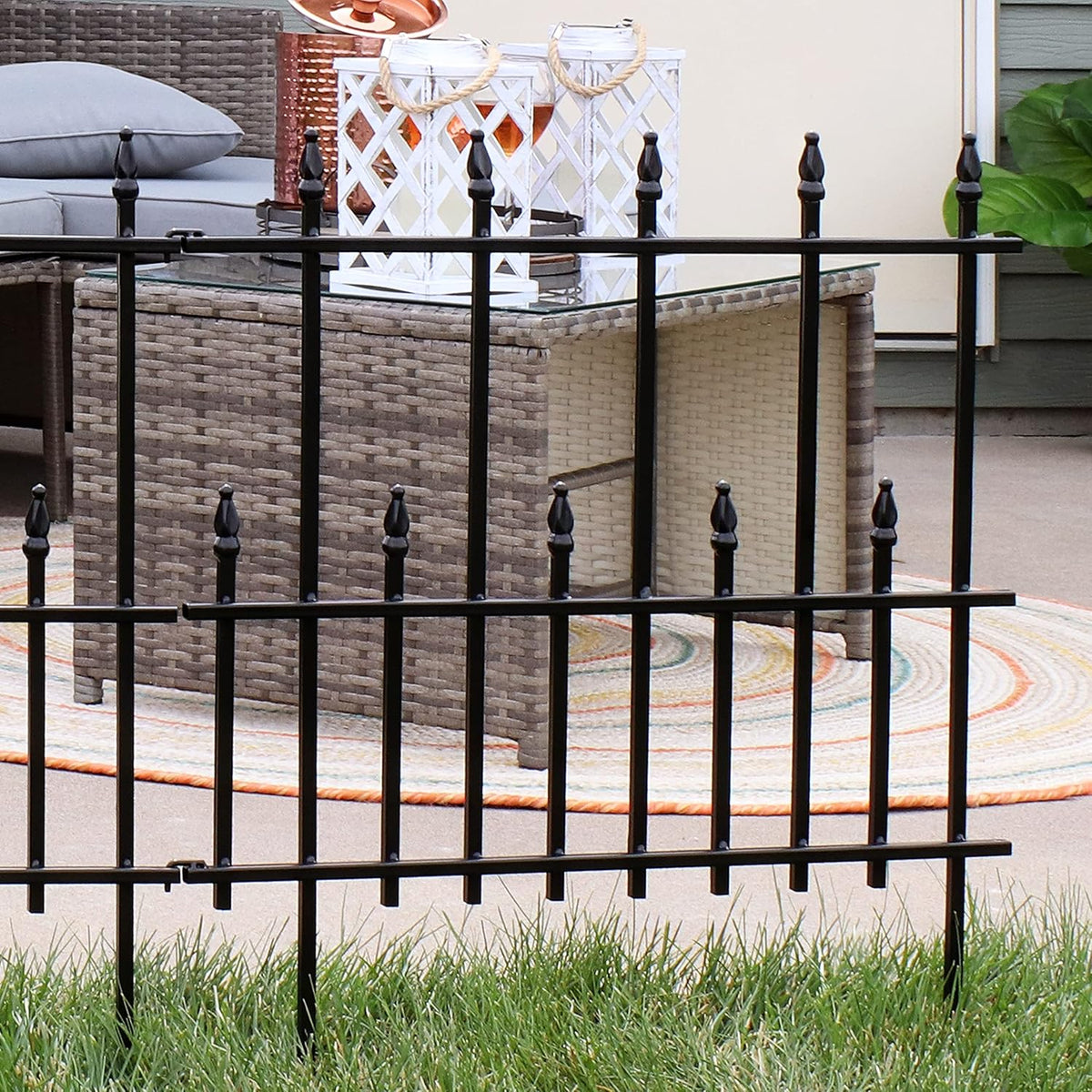 5-Piece Black Steel Garden Fence Panel Set K744