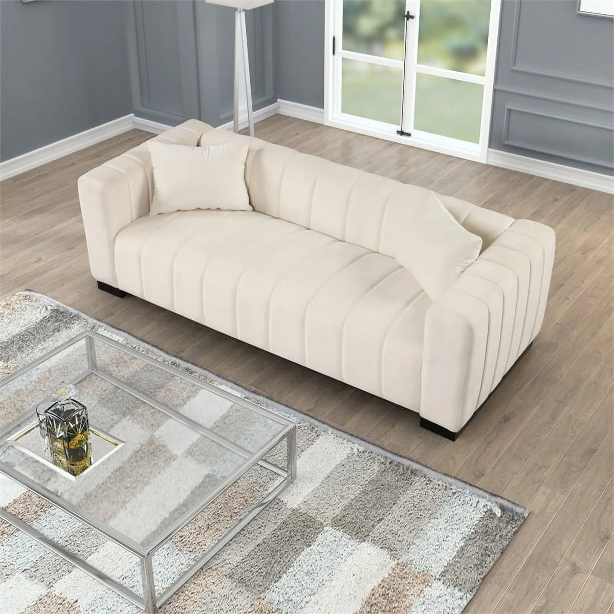 Beige Velvet Sofa Loveseat Armchair Set V619