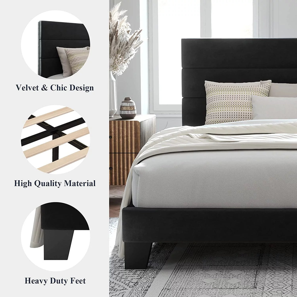 Full Size Velvet Upholstered Platform Bed Frame K364894