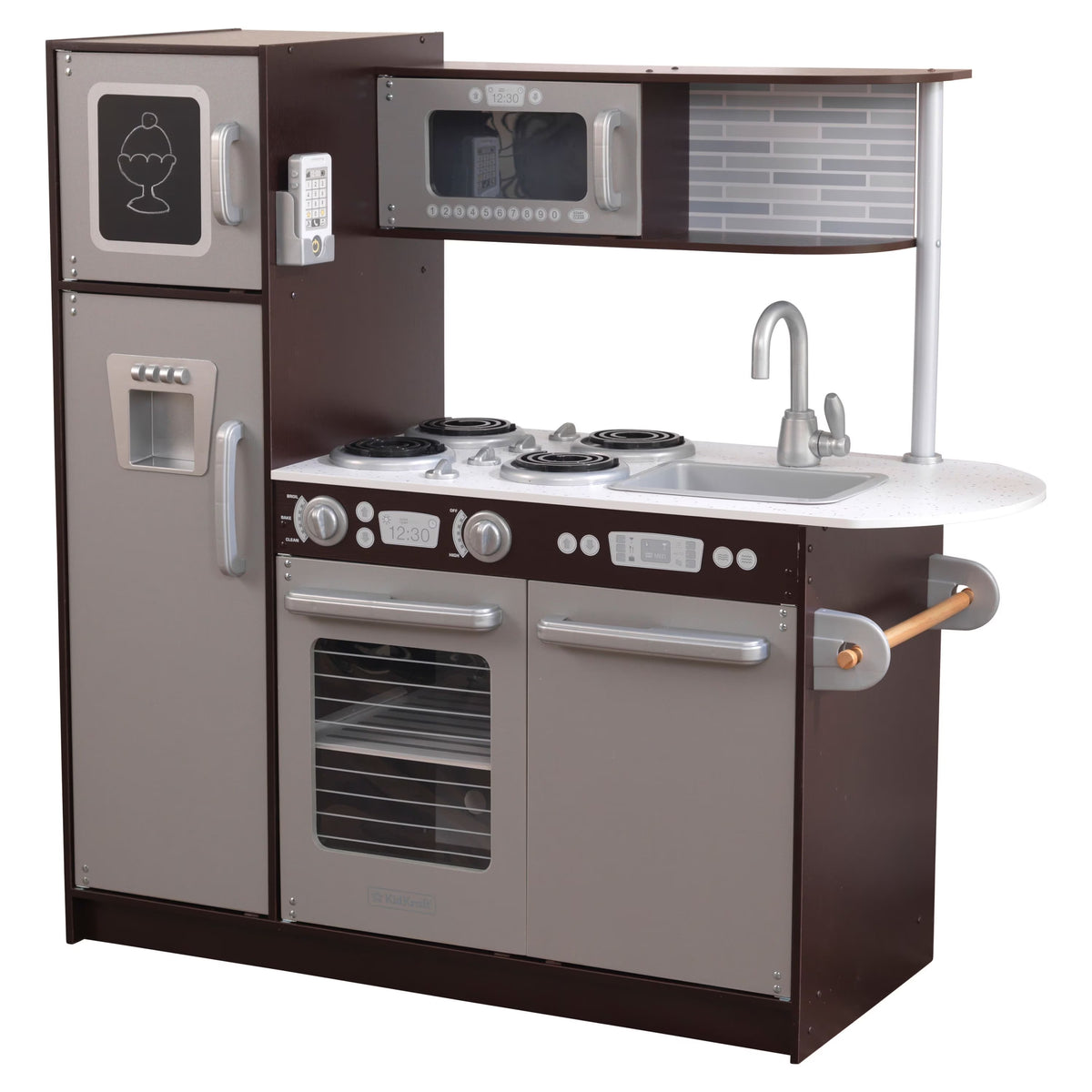 Espresso Wooden Play Kitchen with Chalkboard & Towel Rack M2813