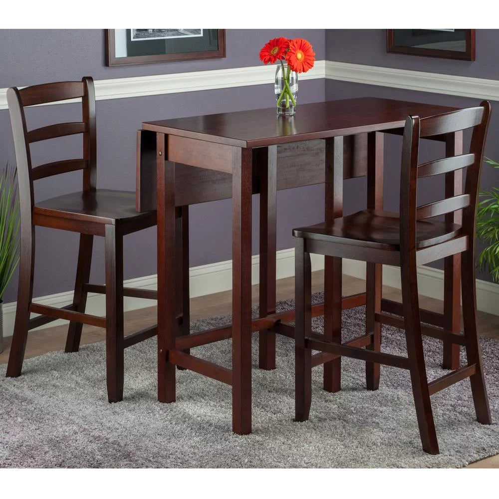 3-Pc Drop Leaf Table & 2 Ladder Back Counter Stools, Walnut Finish I5688