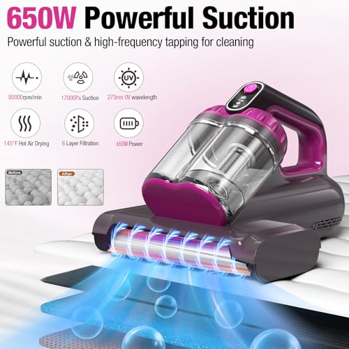 Black 17Kpa 650W Corded Mattress Vacuum Cleaner Q414
