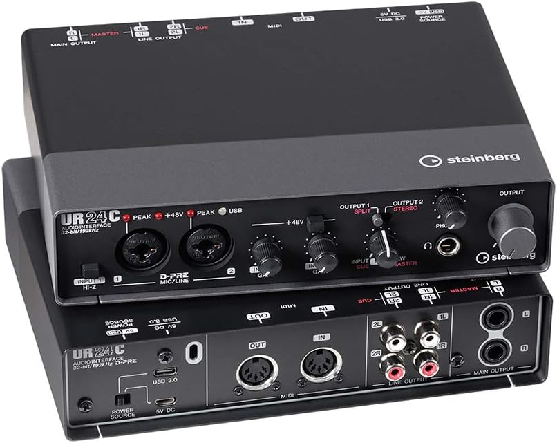 2x4 USB Audio Interface with Headphones, Pop Filter & XLR Cable Bundle D2076