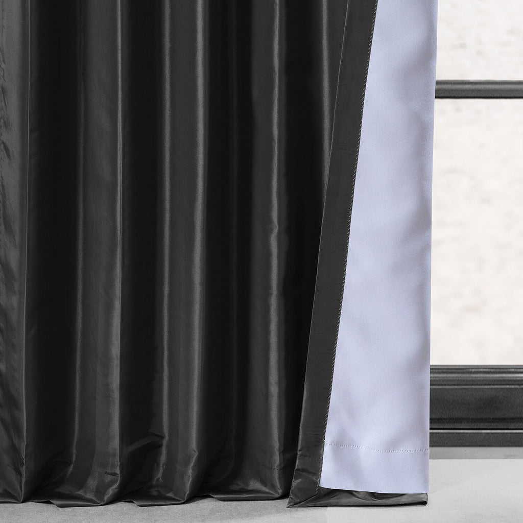 Black Faux Silk Taffeta Curtain 1 Panel 50W X 84L U7760