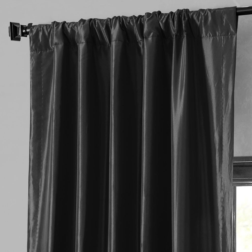 Black Faux Silk Taffeta Curtain 1 Panel 50W X 84L U7760