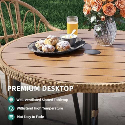 5 Pieces Wicker Patio Dining Table Chair Set with Umbrella Hole L6307