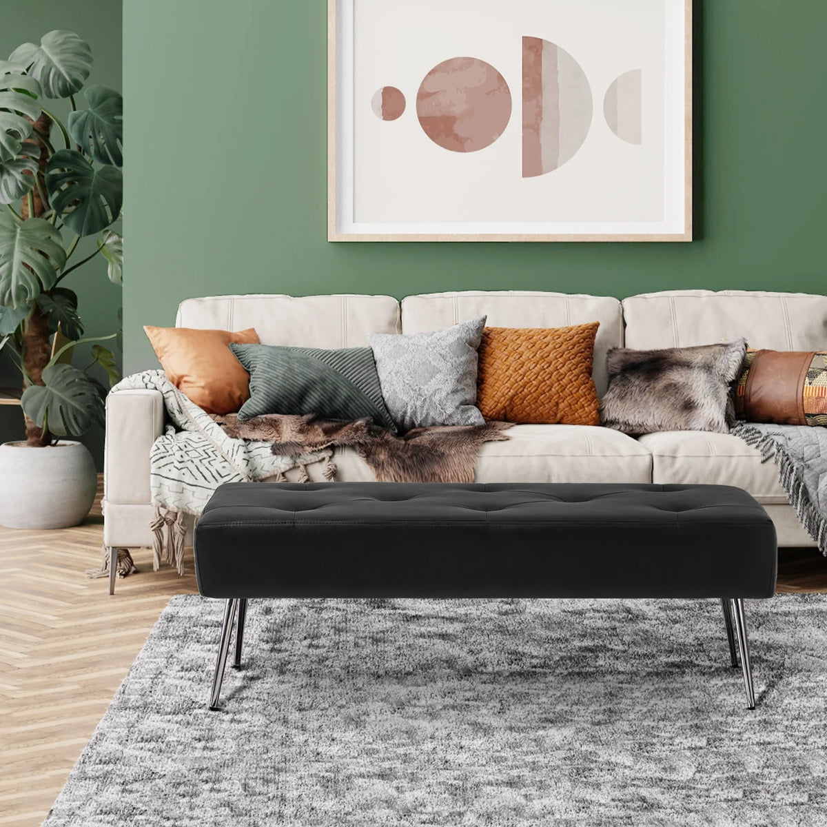 Black Faux PU Leather Tufted Ottoman Bench Z8792