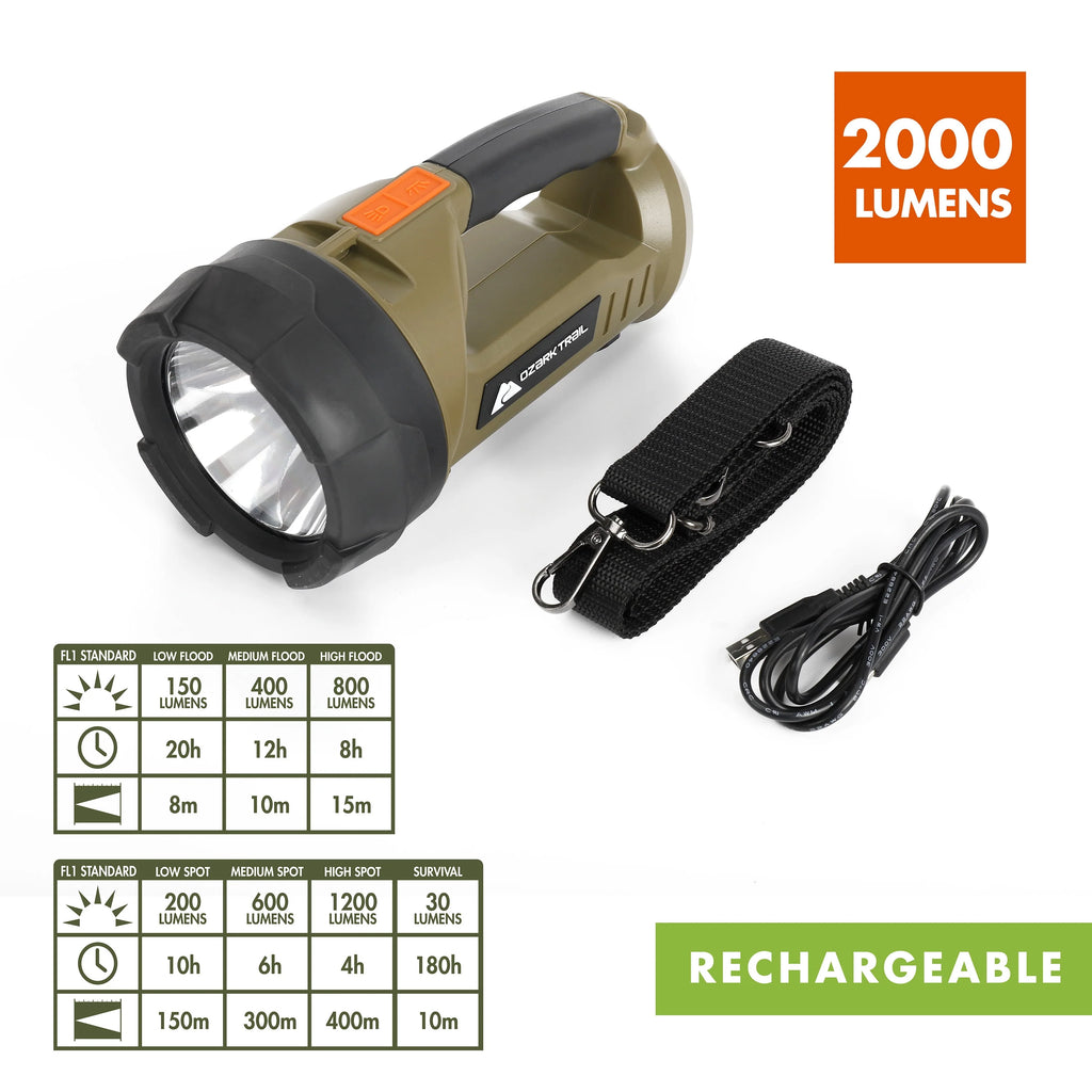 2000 Lumen Dual Source LED Rechargeable Spotlight with 5000 mAh Power Bank A60829