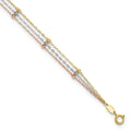 14 Karat Tri-color 3-Strand Beaded Anklet Y7381
