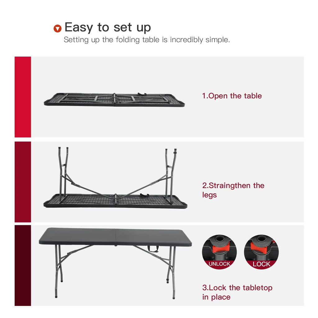 6ft Folding Plastic Table with Carrying Handle, Black B870