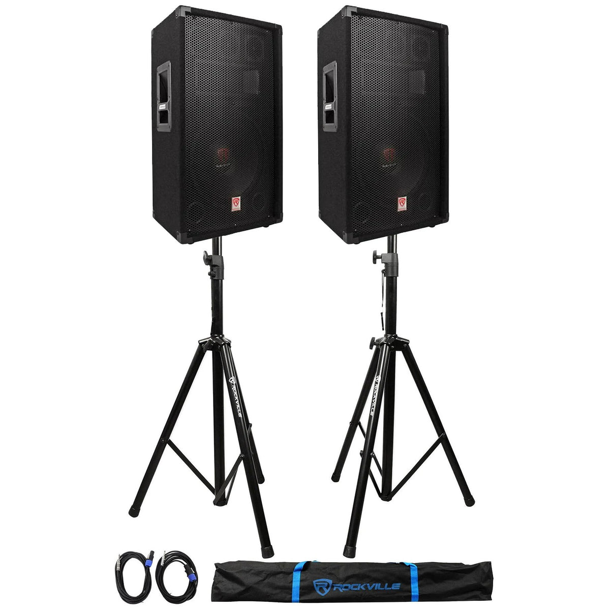 12 3-Way 1000W 4-Ohm Passive DJ Speakers with Stands, Cables, Bag R701