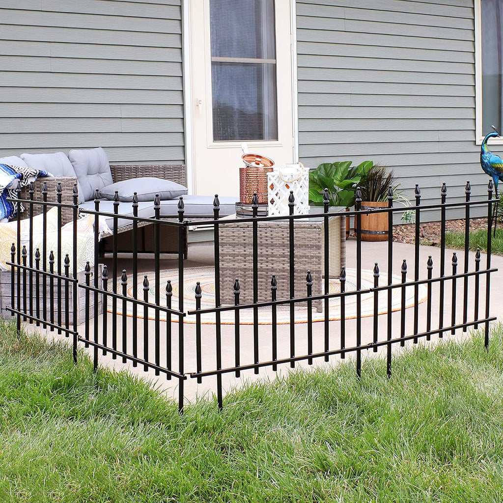 5-Piece Black Steel Garden Fence Panel Set K744