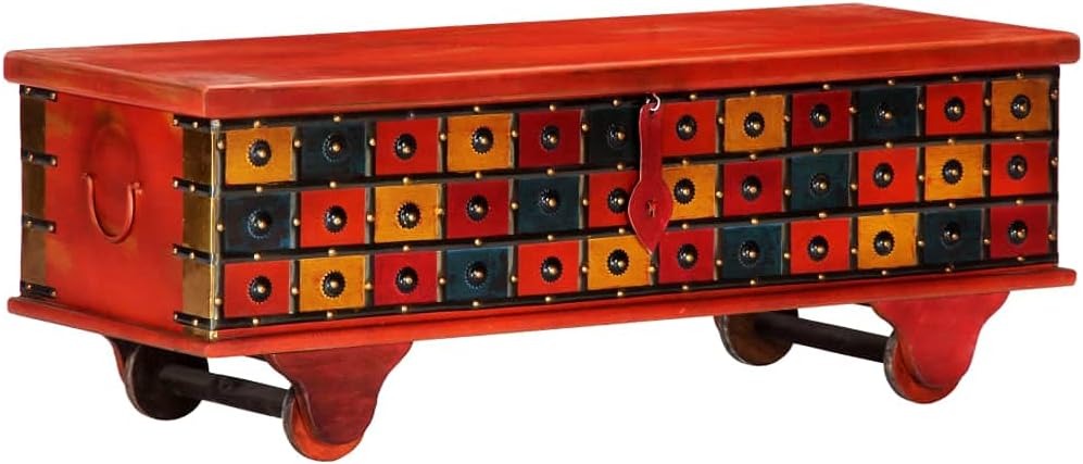 Red Solid Acacia Wood Storage Box C596