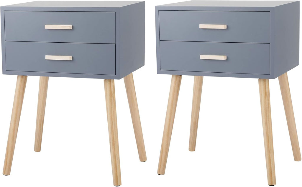 Set of 2 White Nightstand with 2 Drawers F93066